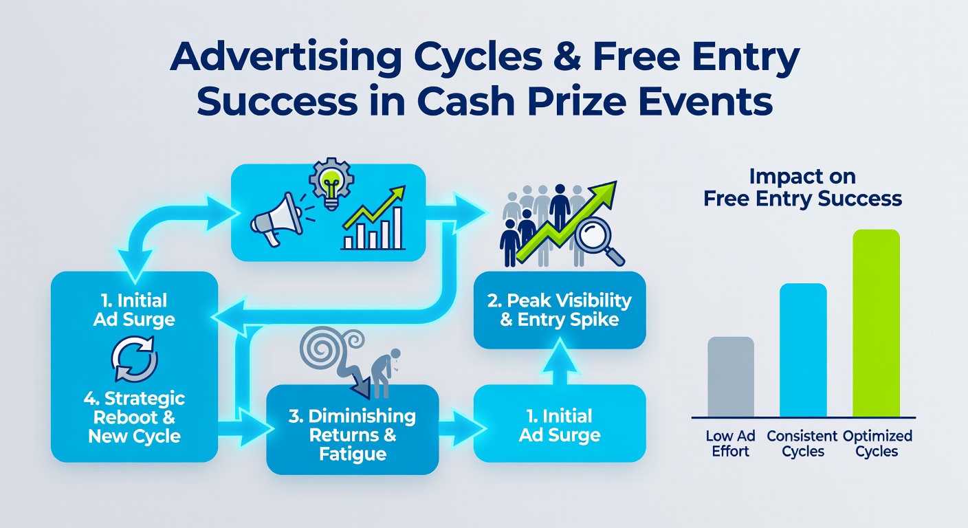 Graph showing advertising spend cycles aligned with sweepstakes entry volumes over multiple quarters