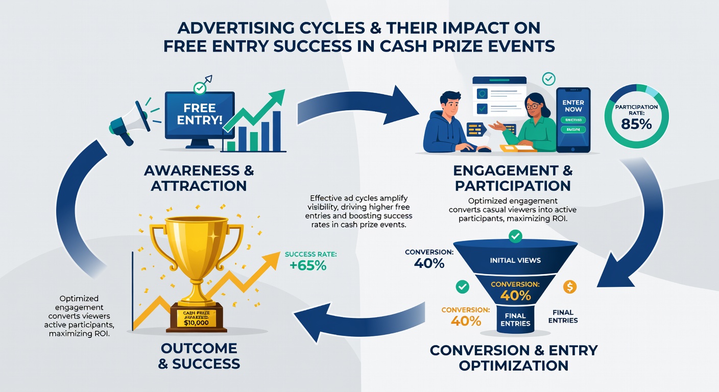 Timeline infographic illustrating ad placement peaks and corresponding entry surges for cash prize events