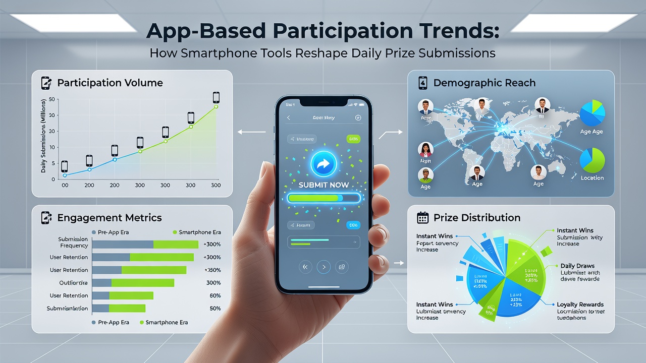 User interacting with a mobile app for prize submissions while commuting