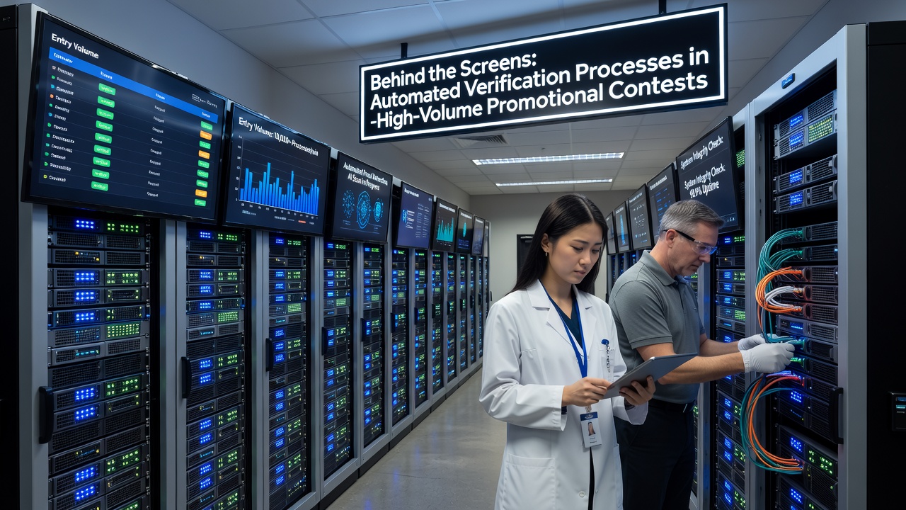 Dashboard interface displaying automated entry verification metrics for promotional contests