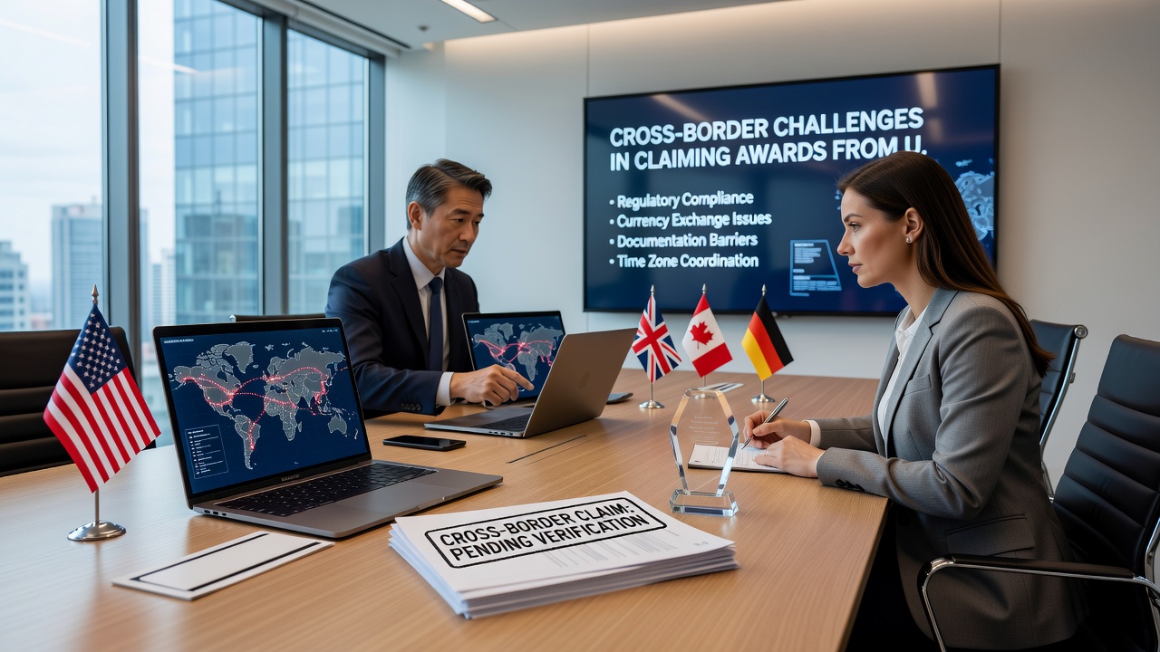 Customs declaration documents and shipping labels for international prize deliveries