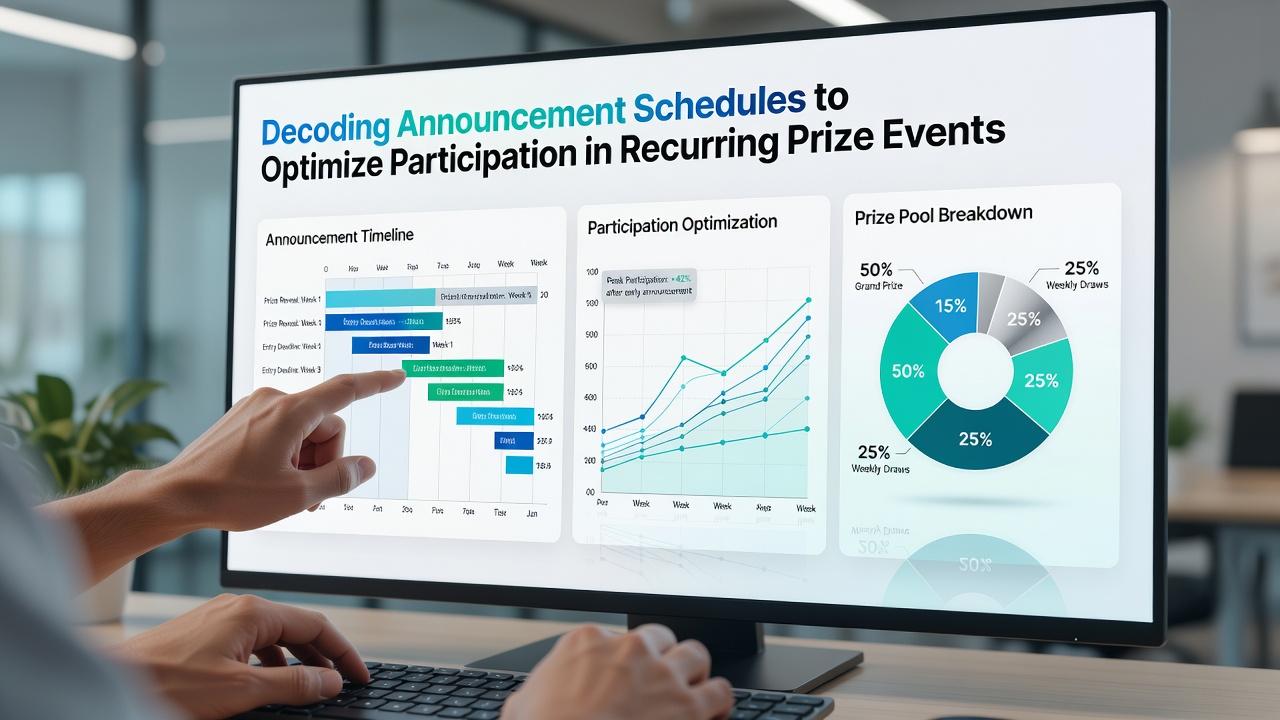 Chart showing announcement patterns across multiple recurring prize events with highlighted entry optimization windows