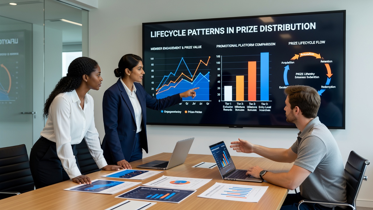 Graphs illustrating mid-cycle entry peaks and winner selection timelines for different prize types