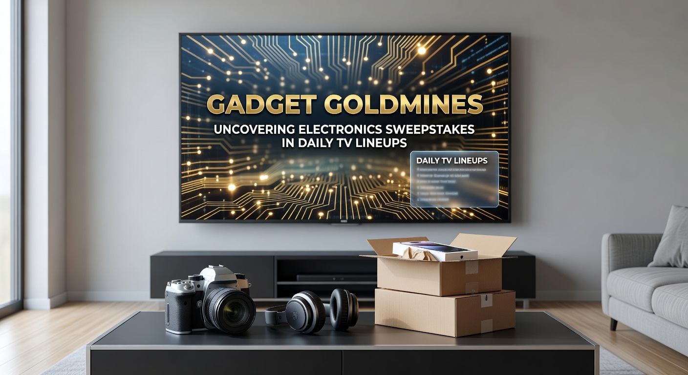 Close-up of a remote control pointed at a TV showing an electronics sweepstakes entry screen, with a smartphone nearby displaying the confirmation page