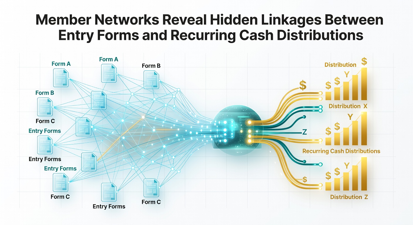 Diagram showing data pathways from entry forms through verification to recurring cash distributions