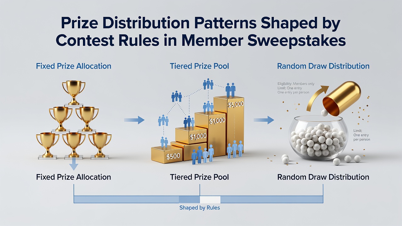 Illustration showing prize distribution patterns in member sweepstakes influenced by contest rules