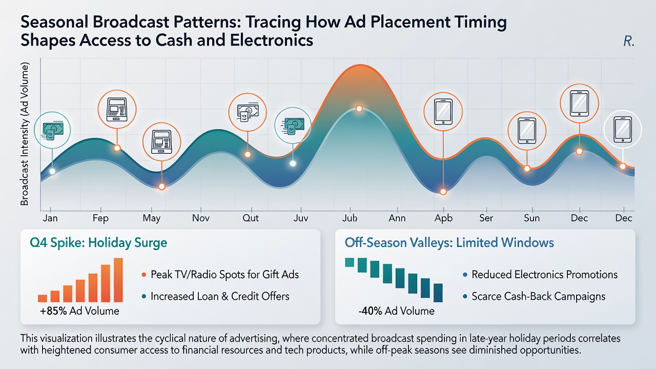 Illustration of how ad timing influences opportunities for cash versus electronics rewards in seasonal TV campaigns