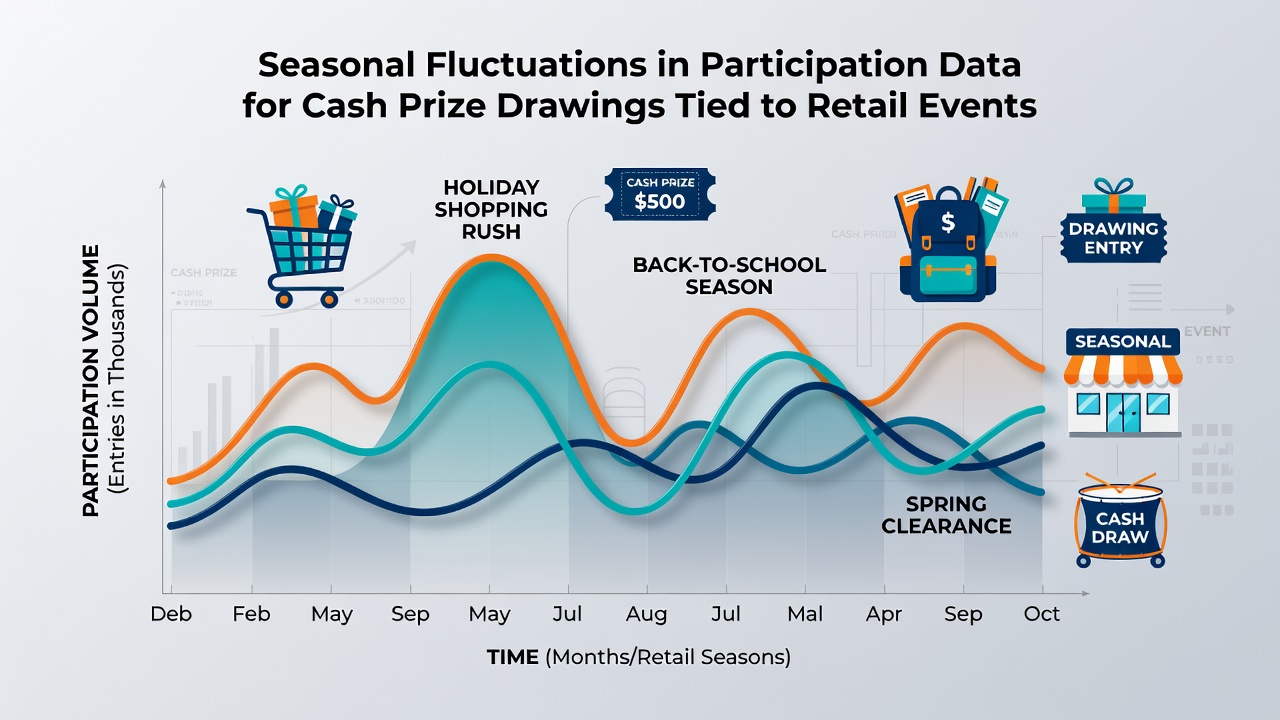 Graph showing seasonal entry fluctuations for retail cash prize drawings over multiple years