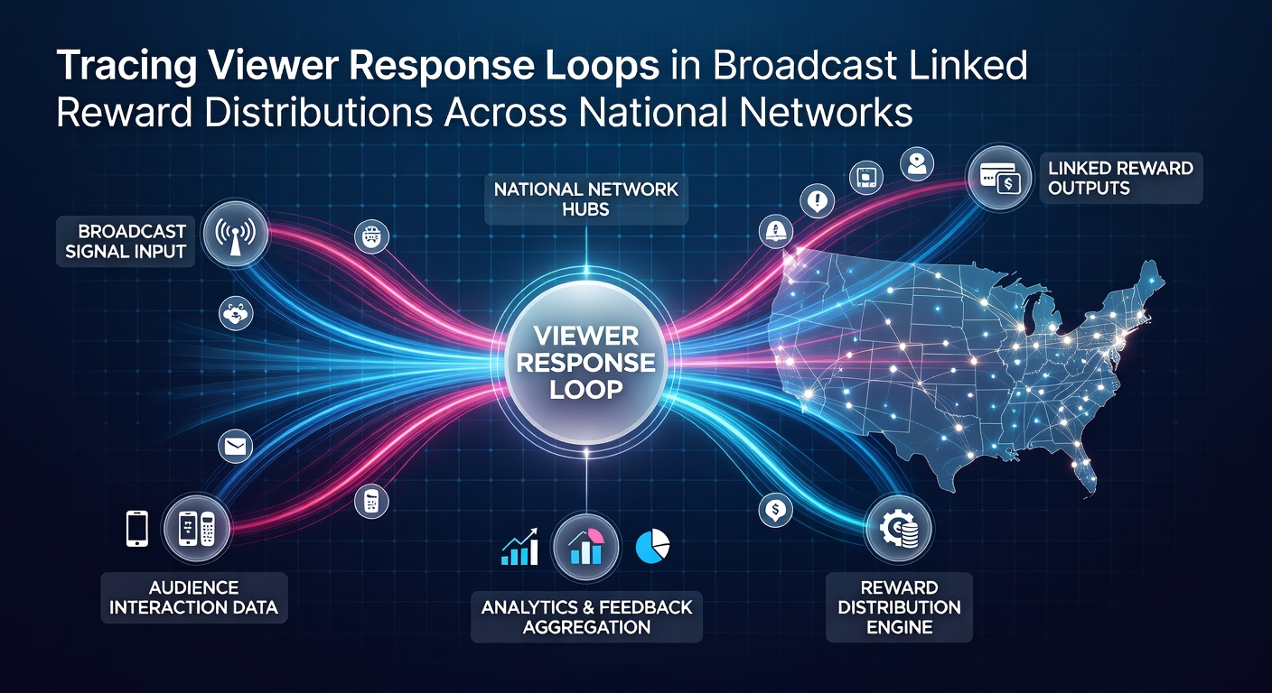 Illustration of interconnected viewer response loops feeding into national broadcast reward distribution systems